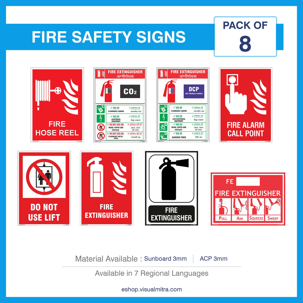 Fire Safety Signs - Pack of 08