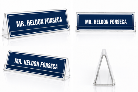 Table Top Acrylic (Transparent) Name Plate with Sticker - Dualside.