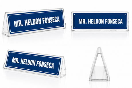 Table Top Acrylic (Transparent) Name Plate with Sticker - Dualside.