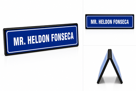 Table Top Acrylic (Black)  Name Plate with Sticker - Dualside.